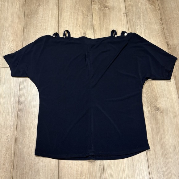 Carmen Marc Valve Navy Blue Cold Shoulder Satin Soft Blouse Business Work Small - Picture 6 of 6